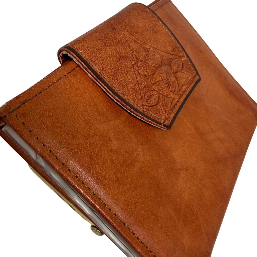 Rolfs Cowhide Leather French Purse Wallet Floral Embossed Kiss Lock Vintage